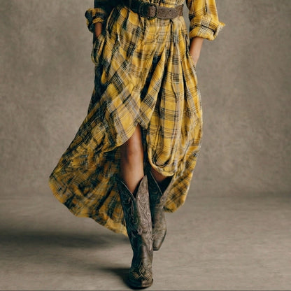 Abril | Vestido camisero a cuadros con cinturón