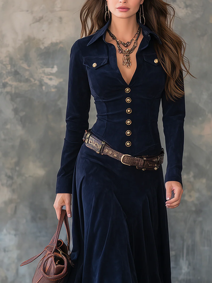 Diana ║ Vestido largo de ante con botones